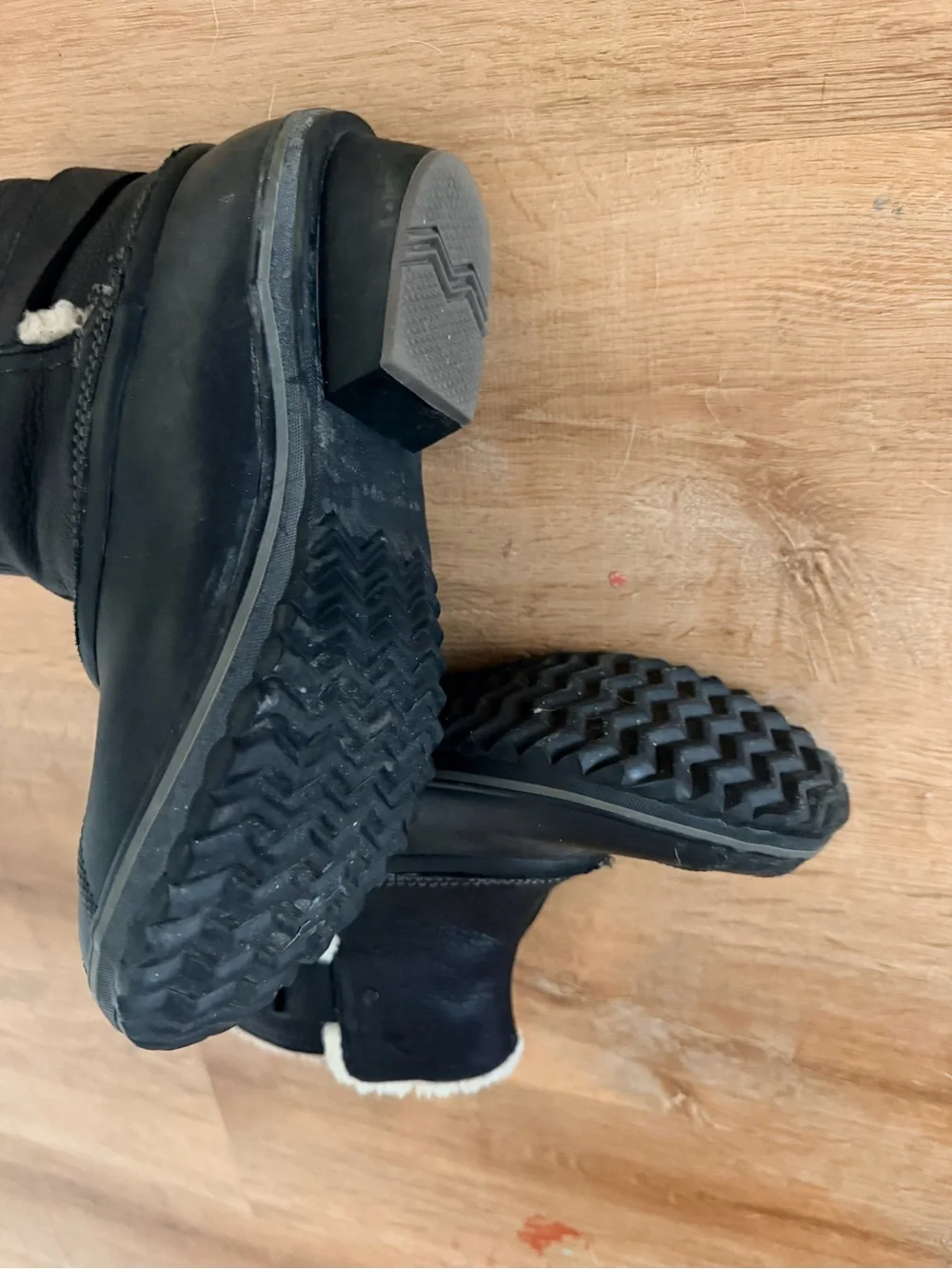 Sorel Leather Black Women's Winter Ankle Boots with Shearling Trim